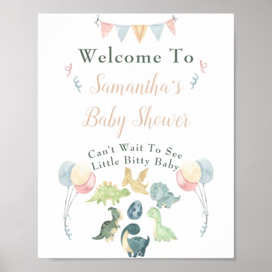 Cute Dinosaur Waterverf Baby shower Welcome Poster (Voorkant)