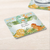 Cute Dinosaur Waterverf Foliage Baby Boy Shower Kartonnen Onderzetters (Schuin)