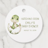 Cute Dinosaur Waterverf Hatching Soon Baby shower Bedankjes Labels (Voorkant)