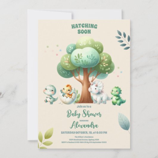 Cute Dinosaur Waterverf Hatching Soon Baby shower Kaart (Voorkant)