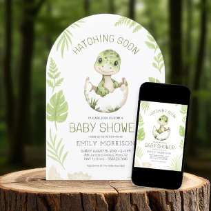 Cute Dinosaur Waterverf Hatching Soon Baby shower Kaart