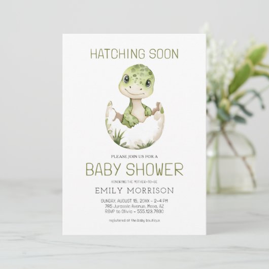 Cute Dinosaur Waterverf Hatching Soon Baby shower Kaart (Staand voorkant)