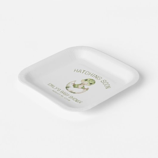 Cute Dinosaur Waterverf Hatching Soon Baby shower Papieren Bordje (Gebogen)