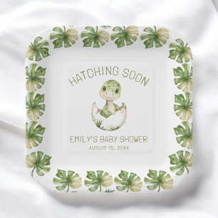 Cute Dinosaur Waterverf Hatching Soon Baby shower Papieren Bordje