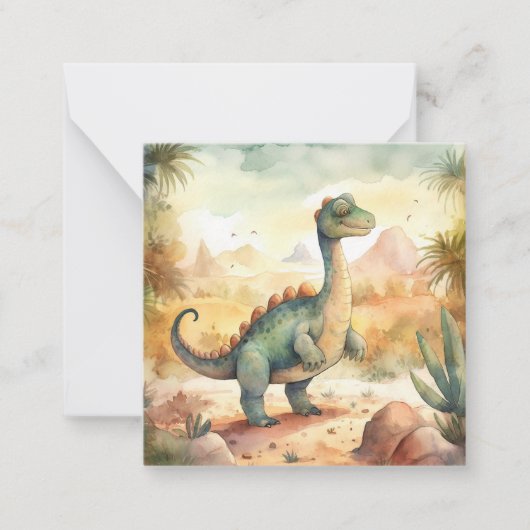 Cute Dinosaur Waterverf Illustration Note Kaart Notitiekaartje (Voorkant)