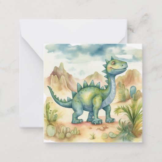 Cute Dinosaur Waterverf Storybook Flat Note Kaart Notitiekaartje (Voorkant)