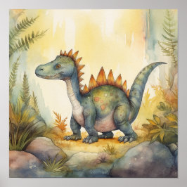 Cute Dinosaur Waterverf Storybook Illustration Poster
