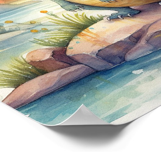 Cute Dinosaur Waterverf Storybook Illustration Poster (Hoek)