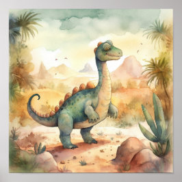 Cute Dinosaur Waterverf Storybook Illustration Poster