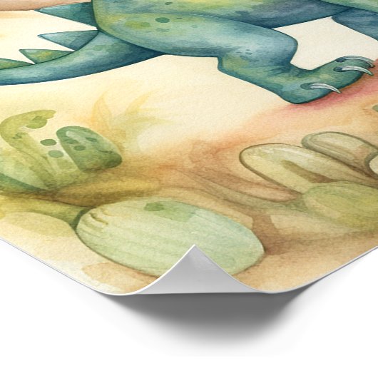 Cute Dinosaur Waterverf Storybook Illustration Poster (Hoek)