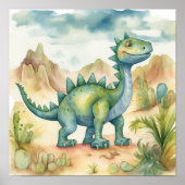 Cute Dinosaur Waterverf Storybook Illustration Poster (Voorkant)