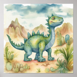 Cute Dinosaur Waterverf Storybook Illustration Poster
