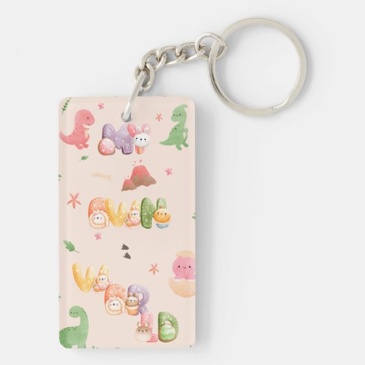 Cute Dinosaur Wereld | Acryl Sleutelhanger (achterkant)
