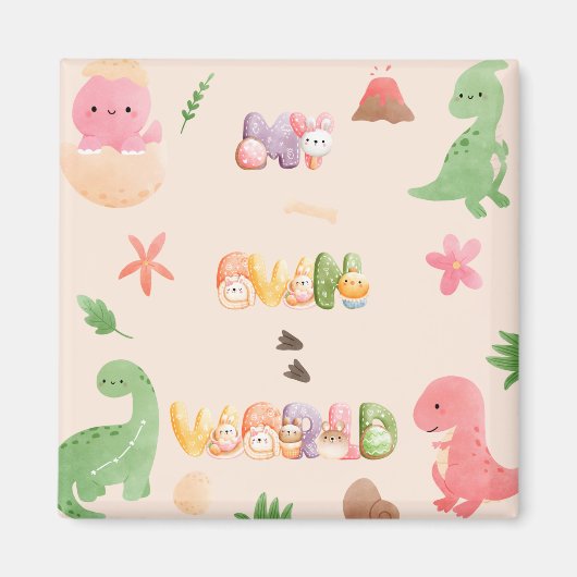 Cute Dinosaur Wereld | Vierkante Magneet (Voorkant)
