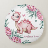 Cute Dinosaur with Butterflies Baby Shower Gift Rond Kussen (Voorkant)