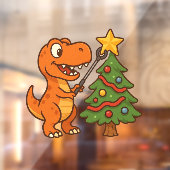 Cute dinosaur with Christmas tree Raamsticker (Vel 2)