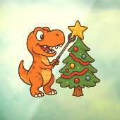 Cute dinosaur with Christmas tree Raamsticker (Vel 3)