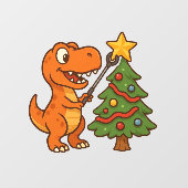 Cute dinosaur with Christmas tree Raamsticker (Vel)