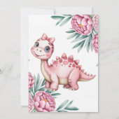 Cute Dinosaur with Pink Peony Girl Baby Shower Kaart (Achterkant)