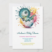 Cute Dinosaur with Watercolor Splash Baby Shower Kaart (Achterkant)