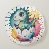 Cute Dinosaur with Watercolor Splash Baby Shower Rond Kussen (Achterkant)