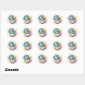 Cute Dinosaur with Watercolor Splash Baby Shower Ronde Sticker (Vel)