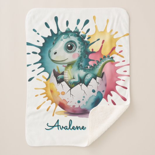 Cute Dinosaur with Watercolor Splash Baby Shower Sherpa Deken (Voorkant)