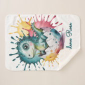 Cute Dinosaur with Watercolor Splash Baby Shower Sherpa Deken (Voorkant (horizontaal))