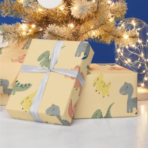 Cute Dinosauriëronde Hand Getekende Verjaardagsfee Cadeaupapier