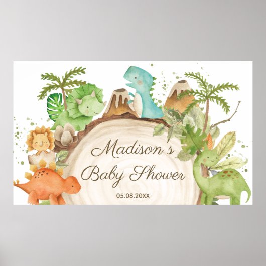 Cute Dinosaurs 1st Birthday Baby shower Poster (Voorkant)