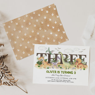 Cute Dinosaurs 3rd Birthday Young Wild and Three Kaart