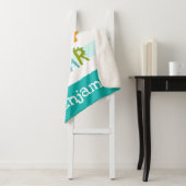 Cute Dinosaurs Baby Boy Bold Turquoise Stripe Name Sherpa Deken (In situ)