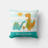 Cute Dinosaurs Baby Boy Turquoise Stripes Kawaii Kussen (Voorkant)