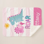 Cute Dinosaurs Baby Girl Pink Stripe Name Keepslag Sherpa Deken (Voorkant (horizontaal))