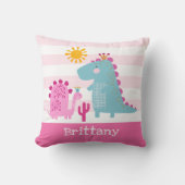 Cute Dinosaurs Baby Girl Pink Stripes Bold Kawaii Kussen (Voorkant)