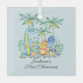 Cute Dinosaurs Baby's Eerste Kerstmis Glas Ornament (Voorkant)
