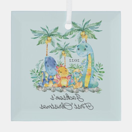 Cute Dinosaurs Baby's Eerste Kerstmis Glas Ornament (Achterkant)