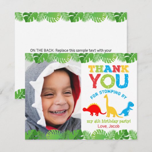 Cute Dinosaurs Birthday Hartelijk dank Bedankkaart (Voorkant / Achterkant)