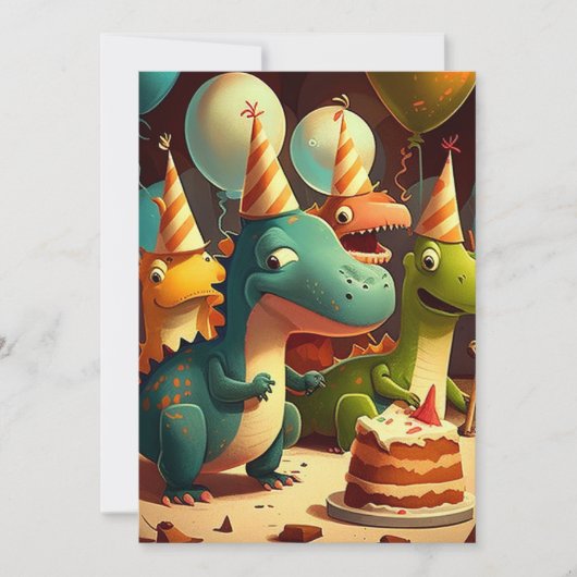 Cute Dinosaurs Birthday Party Flat Wenskaart Bedankkaart (Voorkant)