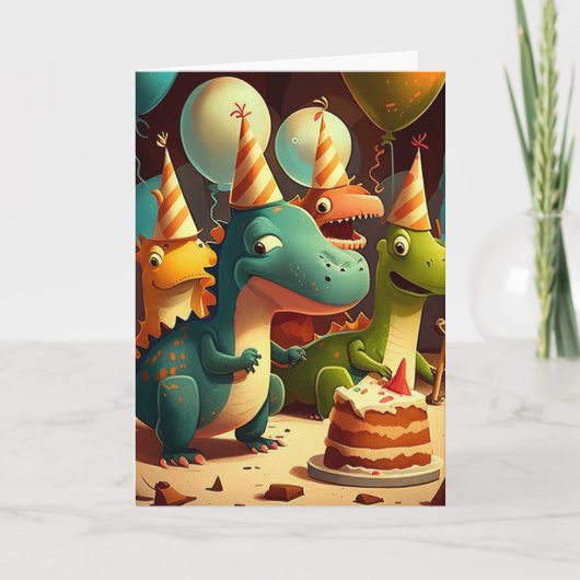 Cute Dinosaurs Birthday Party Folded Wenskaart Kaart (Voorkant)