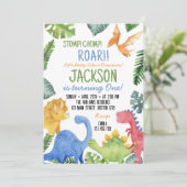 Cute Dinosaurs Birthday Party Invitation Kaart (Staand voorkant)