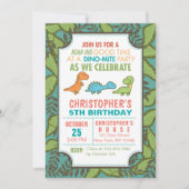 Cute Dinosaurs Birthday Party Kaart (Voorkant)