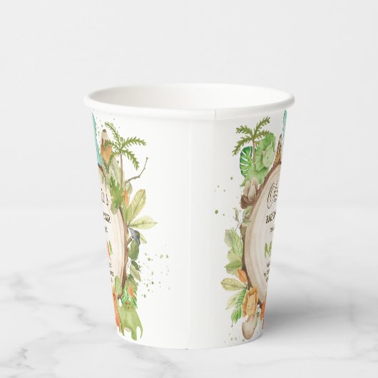 Cute Dinosaurs Boy Baby shower Greenery Leafy Papieren Bekers (Rechts)