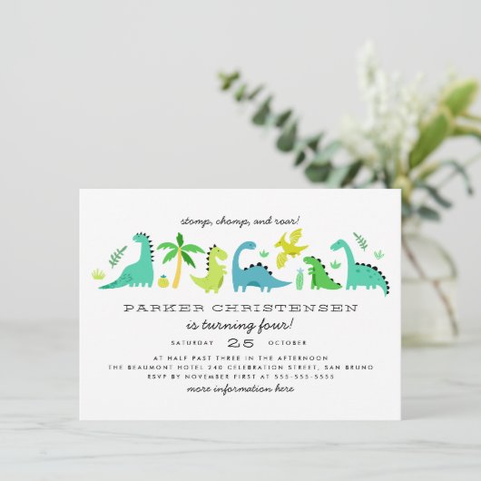 Cute Dinosaurs Boys Birthday Party Kaart (Staand voorkant)