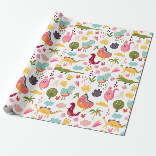 Cute Dinosaurs Cadeaupapier (Uitgerold)