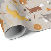 Cute Dinosaurs Cooking in Beige and Brown Cadeaupapier (Rol Hoek)