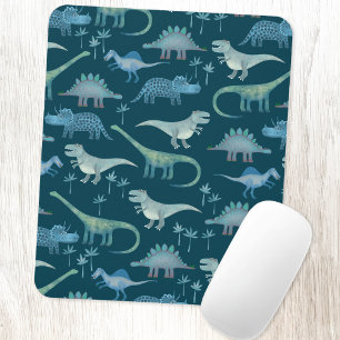 Cute Dinosaurs Dark Green Pattern Muismat