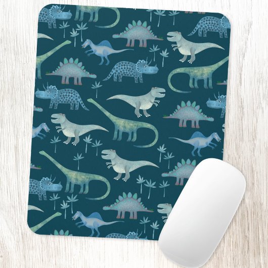 Cute Dinosaurs Dark Green Pattern Muismat