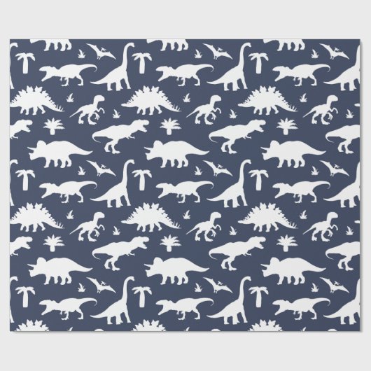 Cute Dinosaurs Dinos Pattern in Blue and White Cadeaupapier (Vlak)