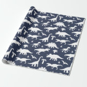 Cute Dinosaurs Dinos Pattern in Blue and White Cadeaupapier (Uitgerold)